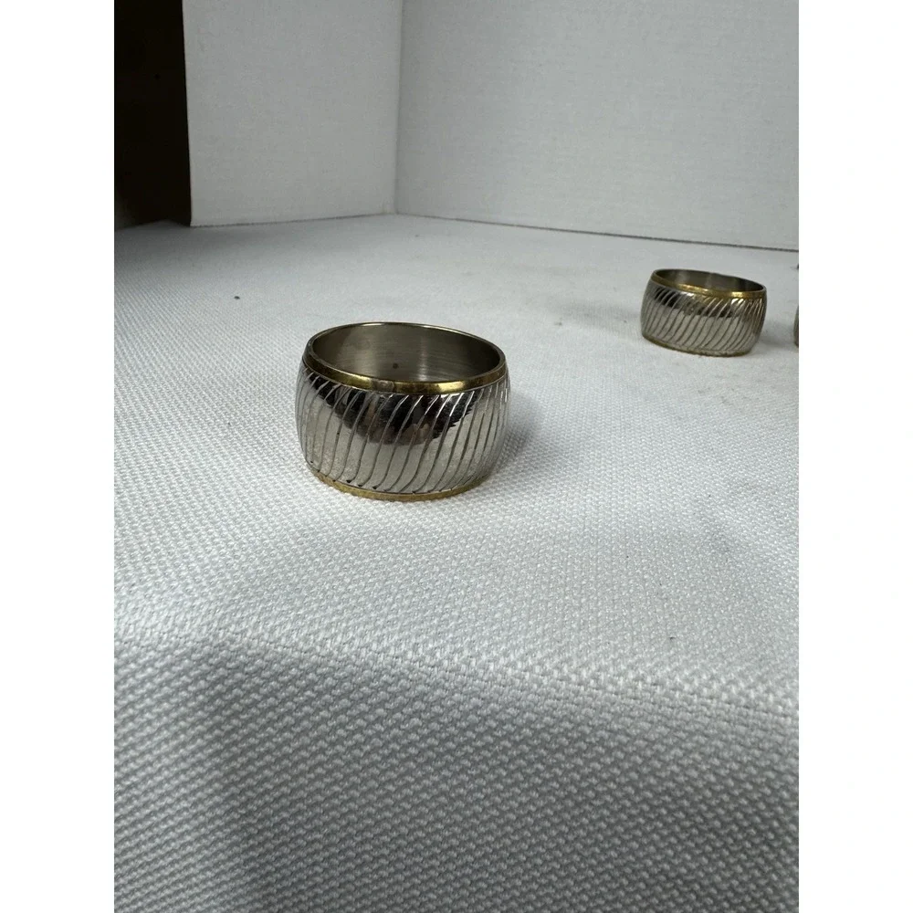 Vintage hammered metal gold and silver‎ toned napkin rings set of 7